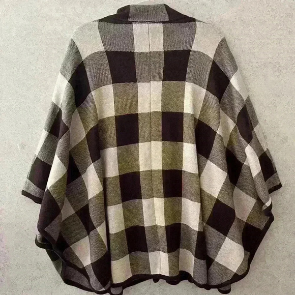 RAFAELLA 1X BROWN/TAN CHECKERED ZIPPERED COMFY FALL WINTER CAREER CAPE‎ - Picture 7 of 7